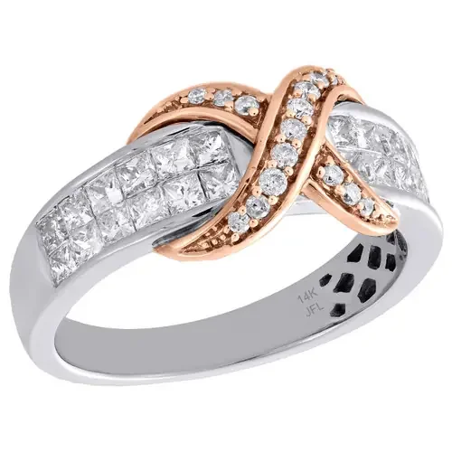 14K Two Tone Gold Ladies Princess Diamond Rose Infinity Love Cocktail Ring 1 Ct.