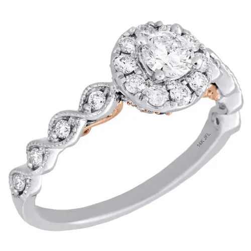 14K Two Tone Gold Round Solitaire Diamond Halo Braided Enagement Ring 0.75 Ct.