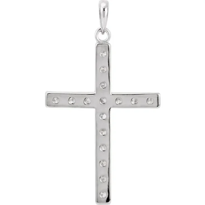14K White 1 CTW Natural Diamond Cross Pendant