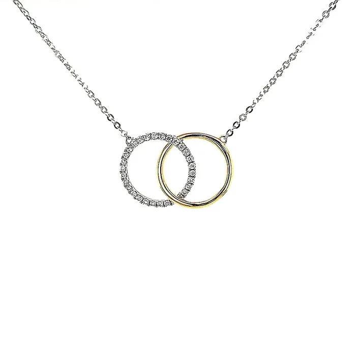 14K WHITE AND YELLOW GOLD .2 CTW DIAMOND INTERLOCKING CIRCLES NECKLACE