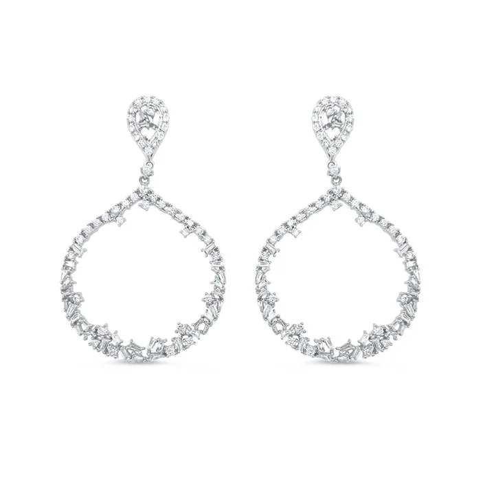 14K WHITE GOLD 0.56 CTW DIAMOND TEARDROP SHAPE DROP EARRINGS
