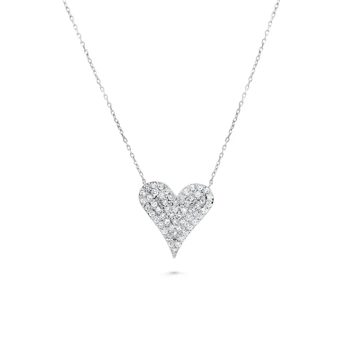 14K WHITE GOLD 1.10 CTW DIAMOND PAVE HEART NECKLACE