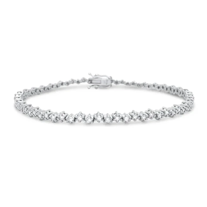 14K WHITE GOLD 1.15 CTW DIAMOND FLORAL STYLE ZIG ZAG TENNIS BRACELET