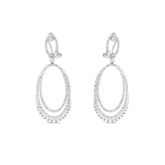 14K WHITE GOLD 1.16 CTW DIAMOND OVAL DROP EARRINGS