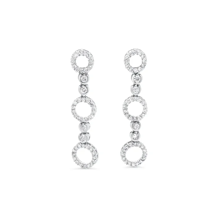 14K WHITE GOLD 1.30 CTW DIAMOND CIRCLE DANGLE EARRINGS