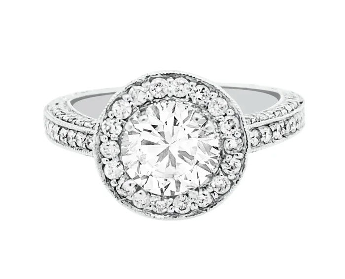 14K WHITE GOLD 1.31 CTW DIAMOND HALO ENGAGEMENT RING SETTING