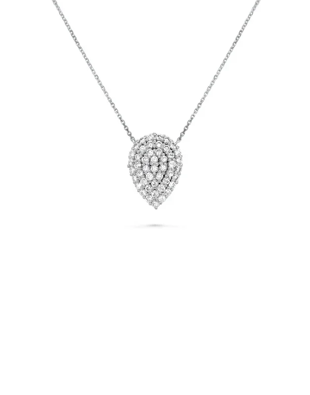 14K WHITE GOLD 1.43 CTW DIAMOND PAVE PEAR SHAPED NECKLACE 47 STONES