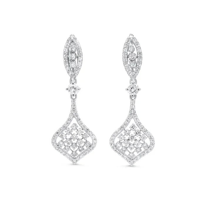 14K WHITE GOLD 1.54 CTW DIAMOND ARABESQUE EARRINGS