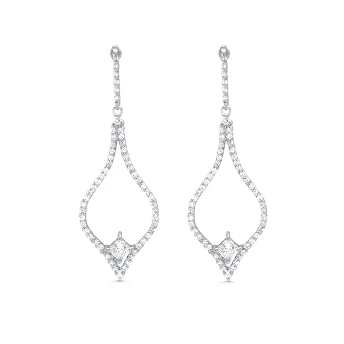 14K WHITE GOLD 1.66 CTW DIAMOND MARQUISE SHAPE DROP EARRINGS