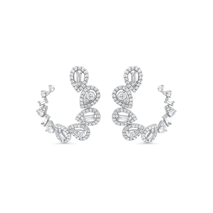 14K WHITE GOLD 1.69 CTW DIAMOND FANCY J HOOP EARRINGS