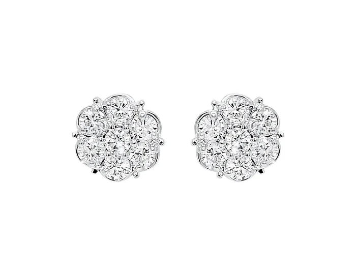 14K WHITE GOLD 1.84 CTW DIAMOND FLOWER STUDS