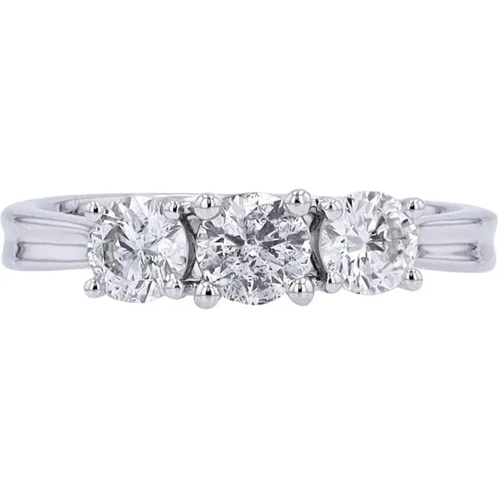 14K White Gold 1 Carat Weight Diamond Three Stone Engagement Ring