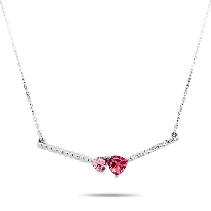 14K WHITE GOLD .10 CTW DIAMOND AND .35 CTW TRILLIANT TOURMALINE BAR NECKLACE