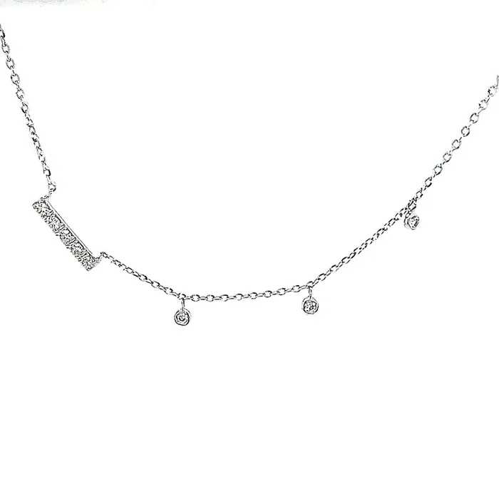 14K WHITE GOLD .12 CTW DIAMOND BAR AND BEZEL NECKLACE
