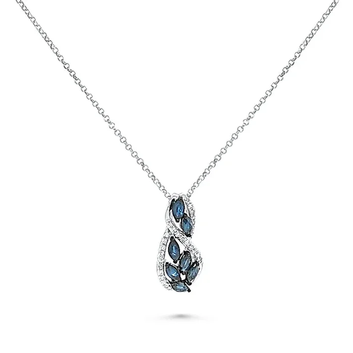 14K WHITE GOLD .14 CTW DIAMOND AND .85 CTW BLUE SAPPHIRE PENDANT