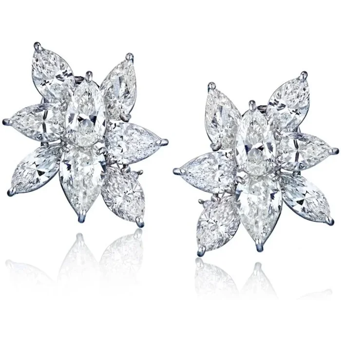 14K White Gold 18.53 Carats Cluster Diamond Earrings