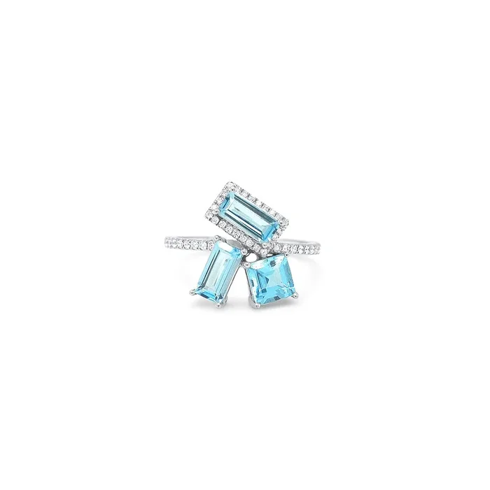 14K WHITE GOLD .18 CTW DIAMOND BLUE TOPAZ RING