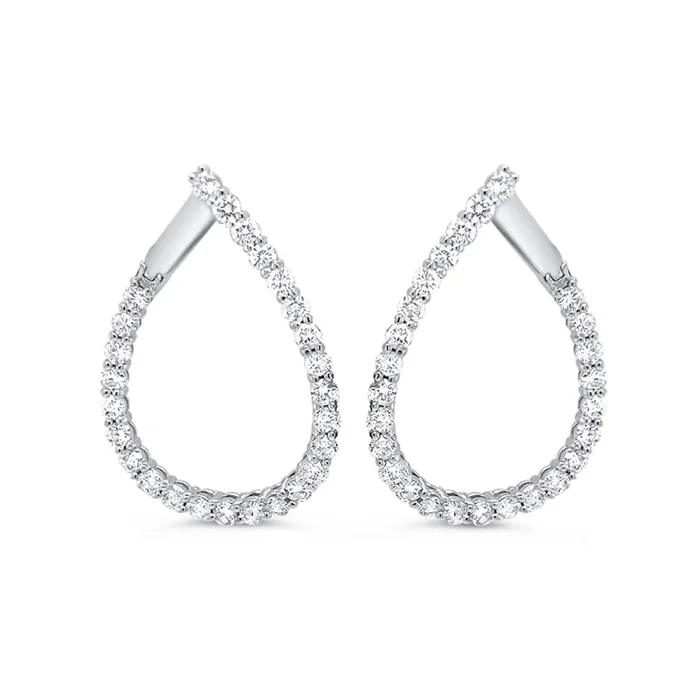 14K WHITE GOLD 2.40 CTW DIAMOND J HOOP EARRINGS