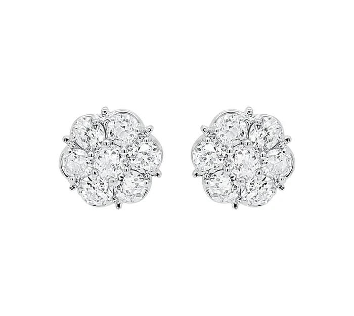 14K WHITE GOLD 2.43 CTW DIAMOND FLOWER STUDS