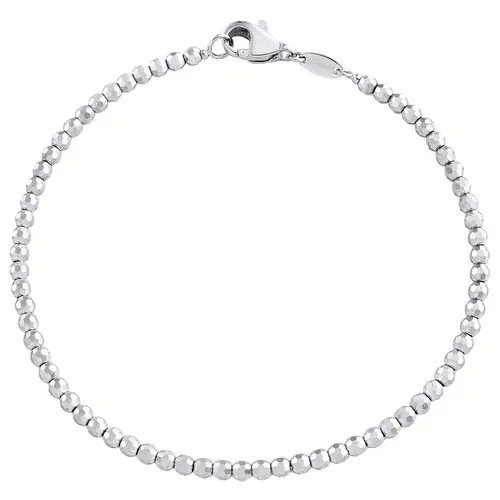 14K White Gold 2.50mm Diamond Cut Textured 3D Moon Cut Bead Link Bracelet 7.50″