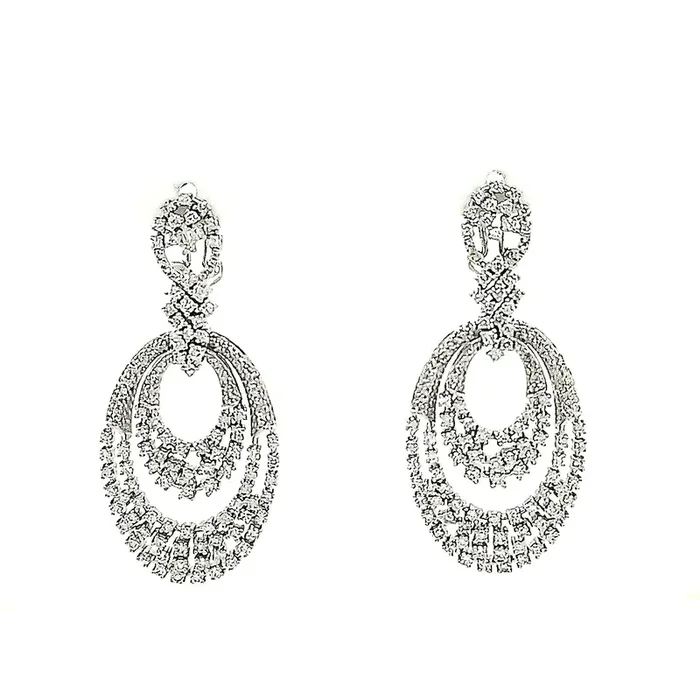 14K WHITE GOLD 2.80 CTW DIAMOND DOUBLE OVAL CLUSTER EARRINGS