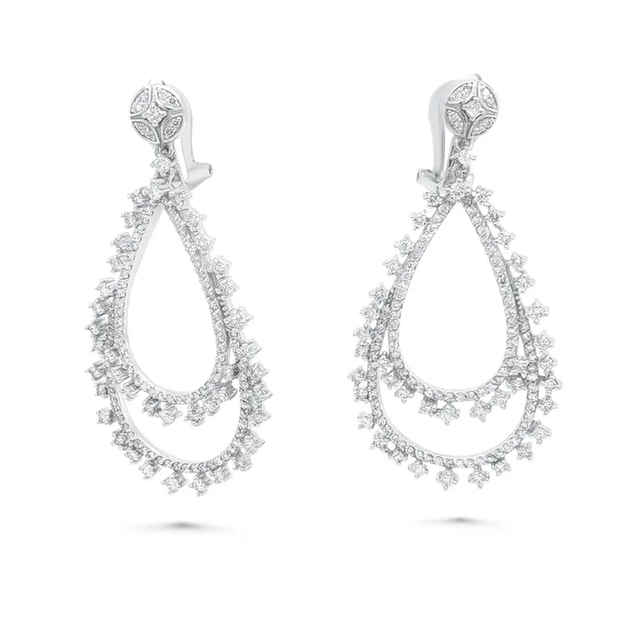 14K WHITE GOLD 2.87 CTW DIAMOND DOUBLE TEARDROP EARRINGS