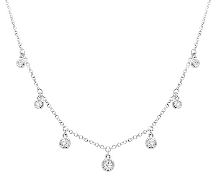 14K WHITE GOLD .22 CTW DIAMOND BEZEL DANGLE NECKLACE