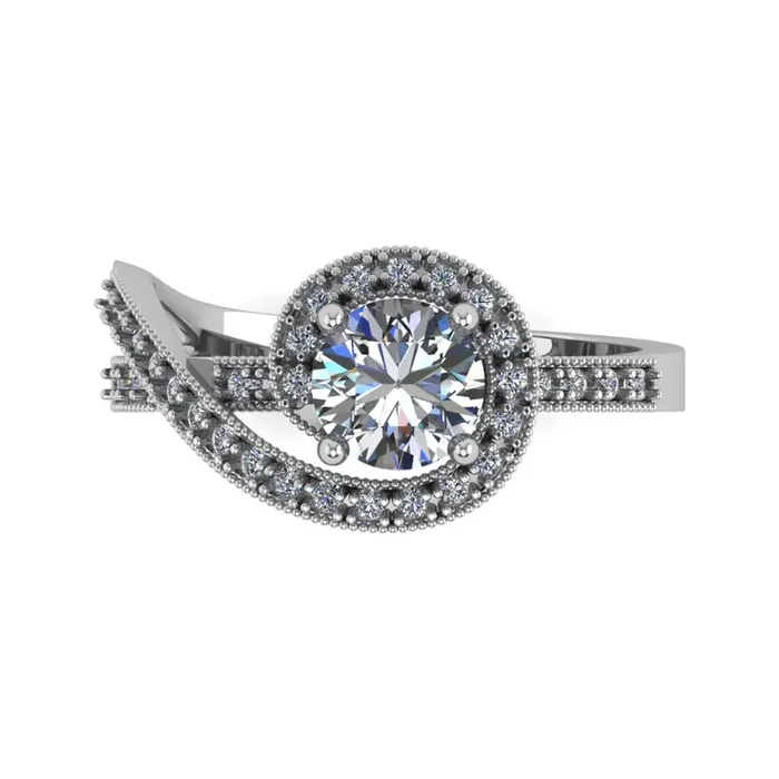 14K WHITE GOLD .24 CTW DIAMOND BYPASS HALO ENGAGEMENT RING SETTING