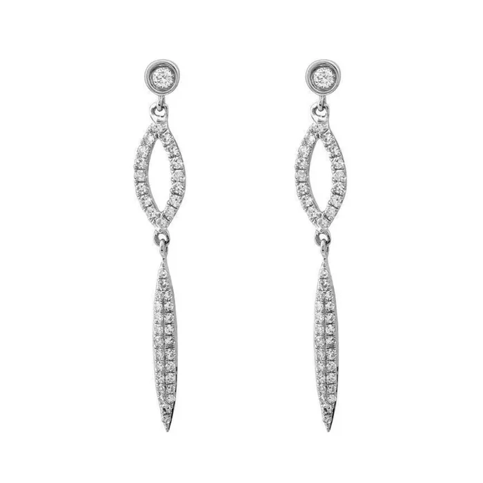 14K WHITE GOLD .24 CTW DIAMOND MARQUISE DANGLE EARRINGS