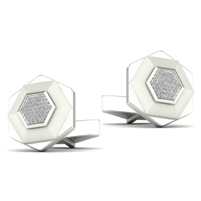 14K WHITE GOLD .28 CTW DIAMOND HEXAGON CUFFLINKS
