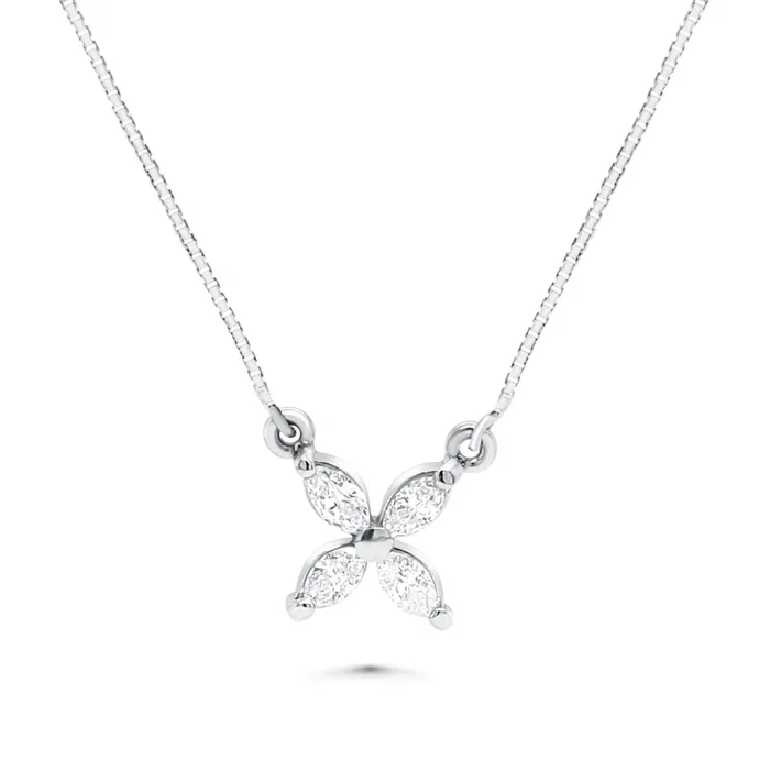14K WHITE GOLD .29 CTW DIAMOND MARQUISE FLOWER NECKLACE