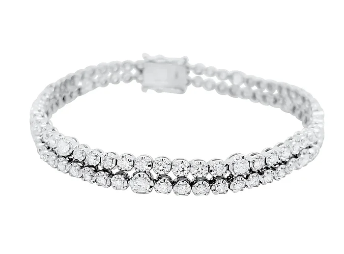 14K WHITE GOLD 3.40 CTW DIAMOND DOUBLE ROW TENNIS BRACELET