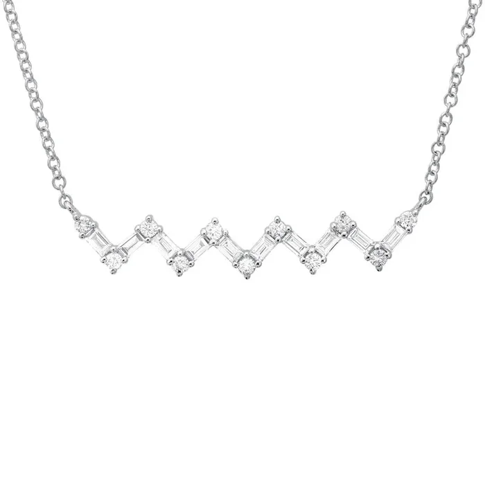 14K WHITE GOLD .31 CTW DIAMOND ZIGZAG BAR NECKLACE