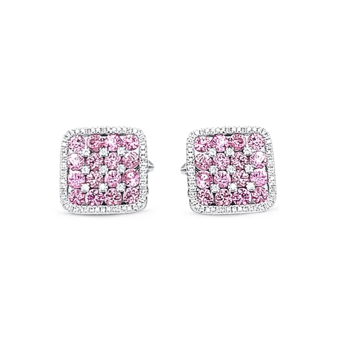 14K WHITE GOLD .43 CTW DIAMOND & 4.60 CTW PINK SAPPHIRE CUFFLINKS