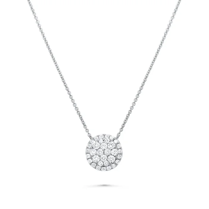 14K WHITE GOLD .43 CTW DIAMOND HALO SOLITAIRE PENDANT NECKLACE
