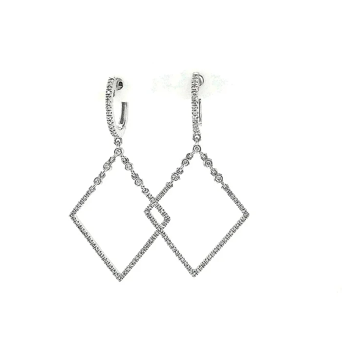 14K WHITE GOLD .46 CTW DIAMOND AND BEZEL CHAIN DANGLE EARRINGS