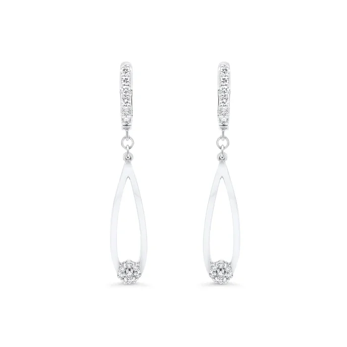14K WHITE GOLD .46 CTW DIAMOND FLOWER CLUSTER TEARDROP EARRINGS