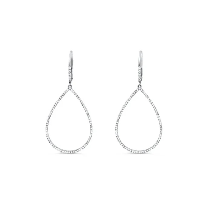 14K WHITE GOLD .48 CTW DIAMOND TEARDROP SHAPE DROP EARRINGS