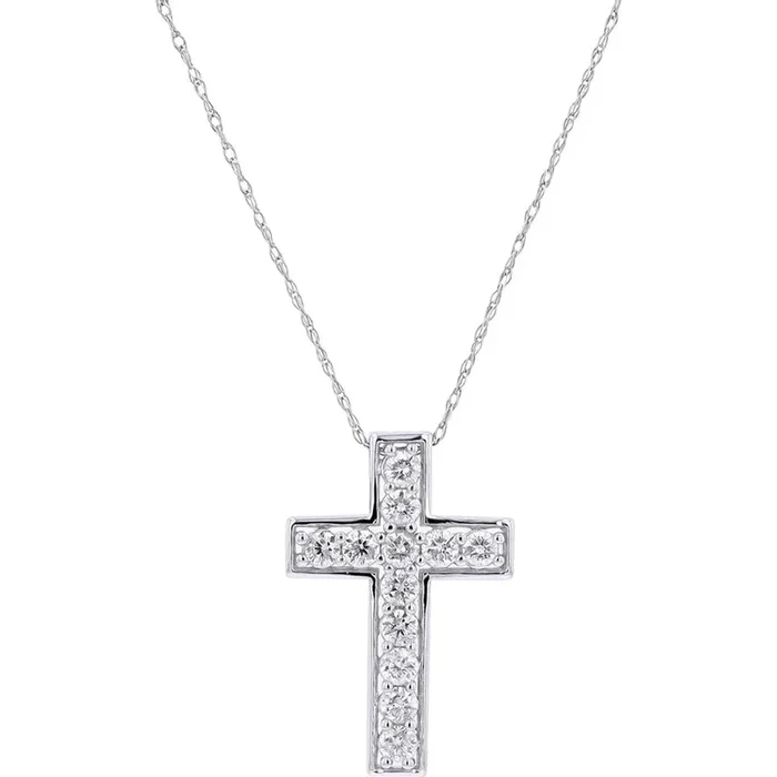 14K White Gold .50 Carat Total Weight Diamond Cross Pendant