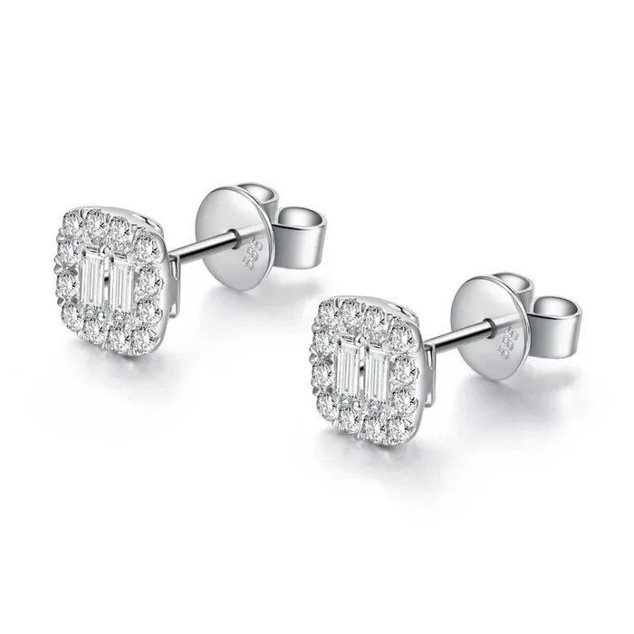 14K WHITE GOLD .50 CTW DIAMOND BAGUETTE STUD EARRINGS