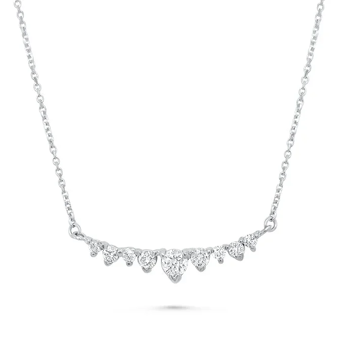 14K WHITE GOLD .54 CTW DIAMOND CURVED BAR NECKLACE