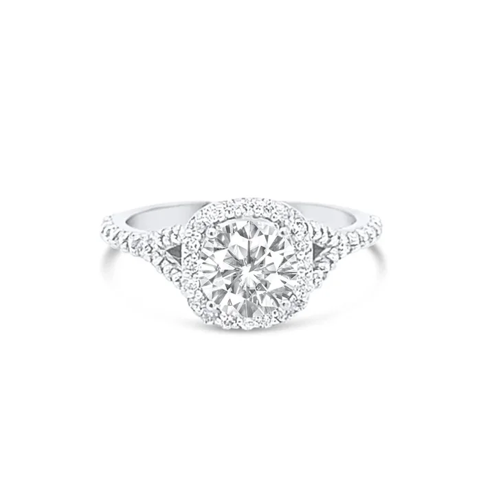 14K WHITE GOLD .57 CTW DIAMOND PUSH IN HALO ENGAGEMENT RING SETTING