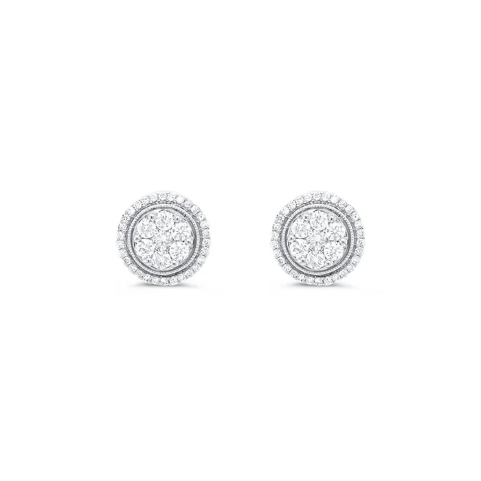 14K WHITE GOLD .64 CTW DIAMOND FLOWER HALO STUD EARRINGS