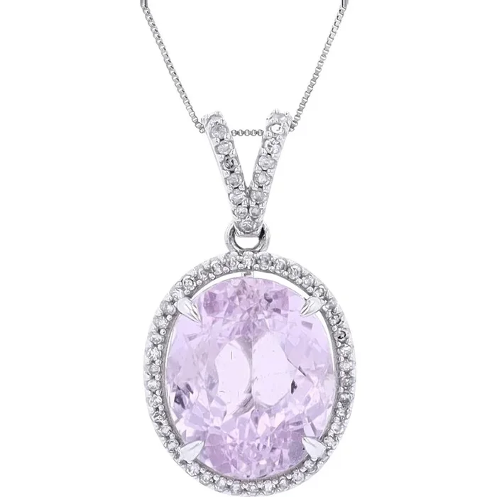 14K White Gold 7 Carat Kunzite Halo Pendant
