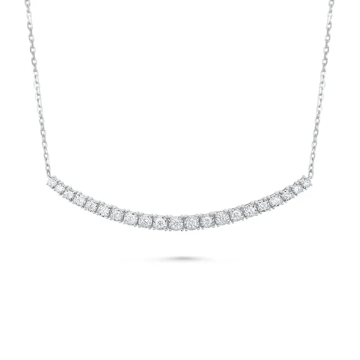 14K WHITE GOLD .71 CTW DIAMOND ILLUSION SET GRADUATING CURVED BAR NECKLACE