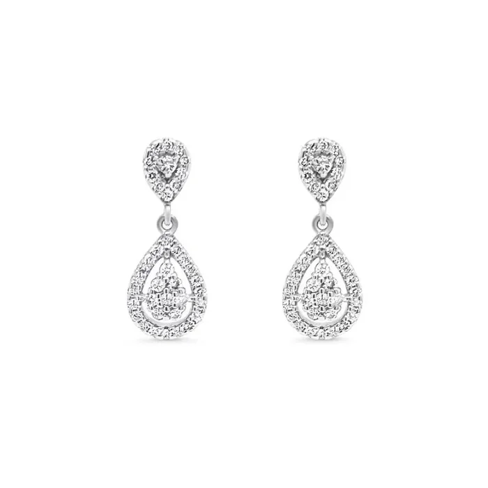 14K WHITE GOLD .75 CTW DIAMOND CLUSTER TEARDROP EARRINGS