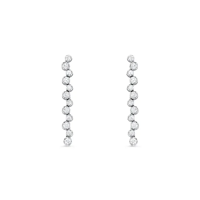 14K WHITE GOLD .80 CTW DIAMOND LINEAR ZIG ZAG DROP EARRINGS
