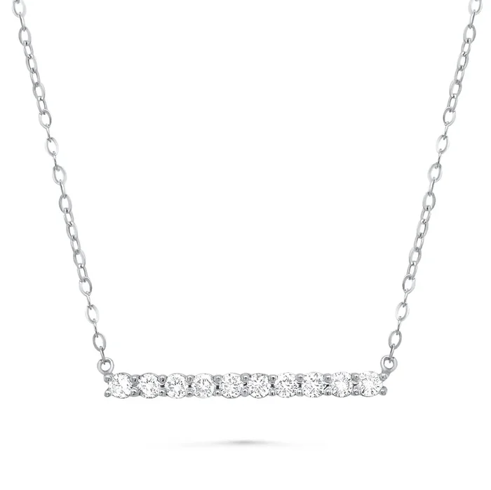 14K WHITE GOLD .85 CTW DIAMOND STRAIGHT BAR NECKLACE