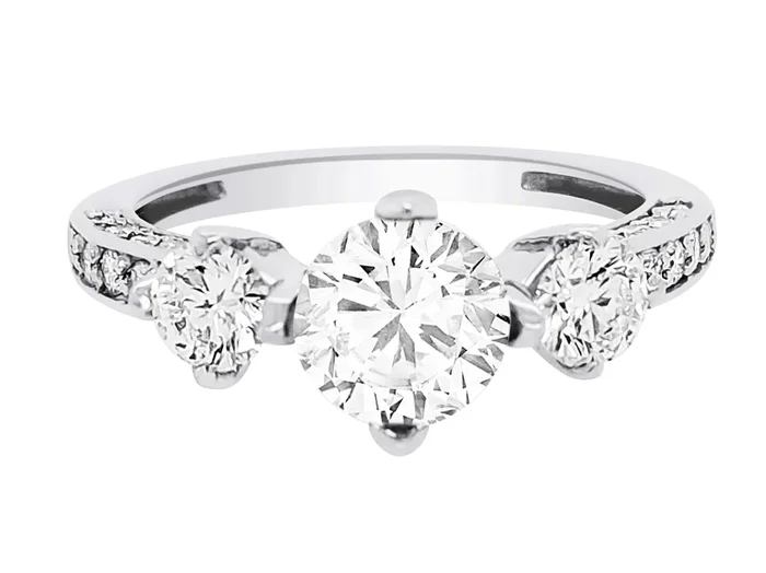 14K WHITE GOLD .87 CTW DIAMOND THREE STONE PAVE ENGAGEMENT RING SETTING