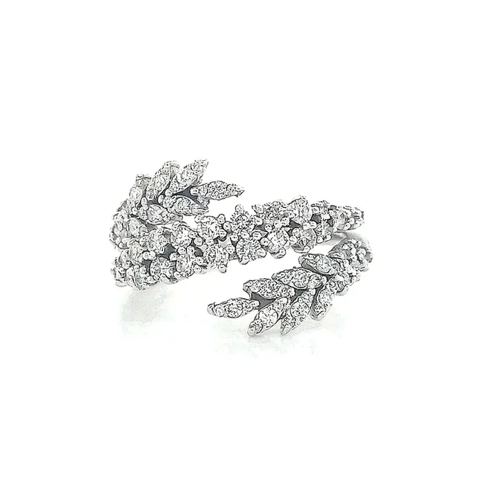 14K WHITE GOLD .95 CTW DIAMOND BYPASS LEAF RING